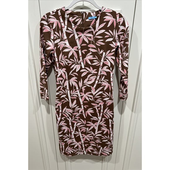 J Mclaughlin Dresses & Skirts - J McLaughlin Bamboo‎ Print Stretch Sophia Dress Brown & Pink Catalina Cloth